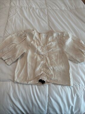Zara Cream Puff Sleeve Ruched Blouse